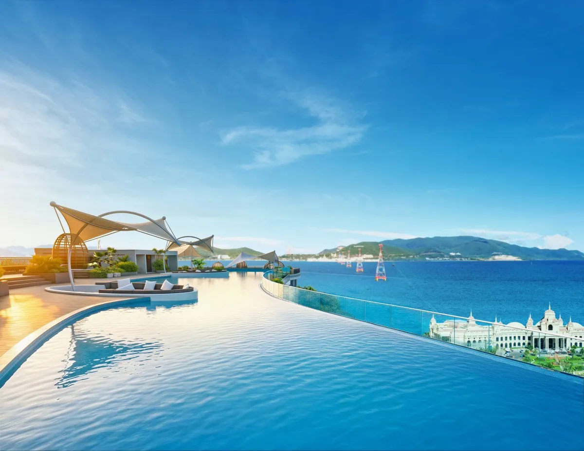 Bể bơi vô cực ban ngày AnhNguyen OceanFront Horizon - căn hộ Anh Nguyễn Nha Trang view biển Trần Phú